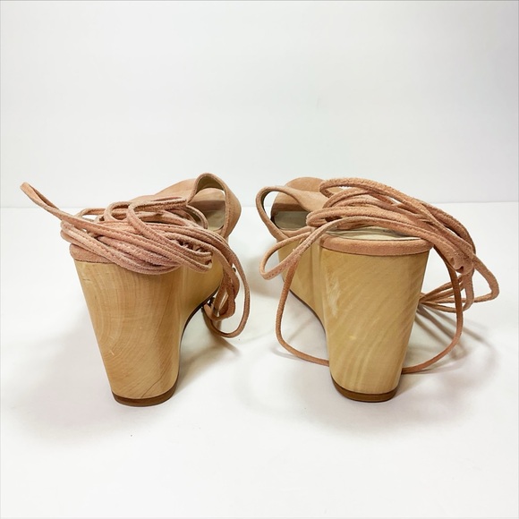Raye Finley Ankle Tie Wood Wedge Sandals in Ballet Pink Suede - Picture 5 of 12